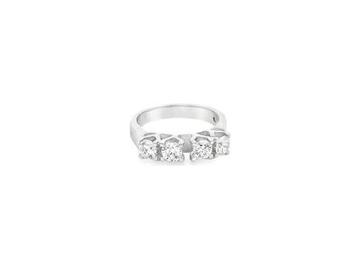 18K White Gold Four-Stone Ring with Natural Round Diamonds and Decorative Gallery Design
